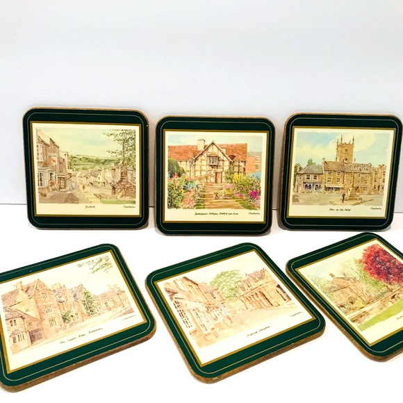 Pimpernel Accents Vintage 6 Coasters Pimpernel English Village Scenes Laminated Cork Back